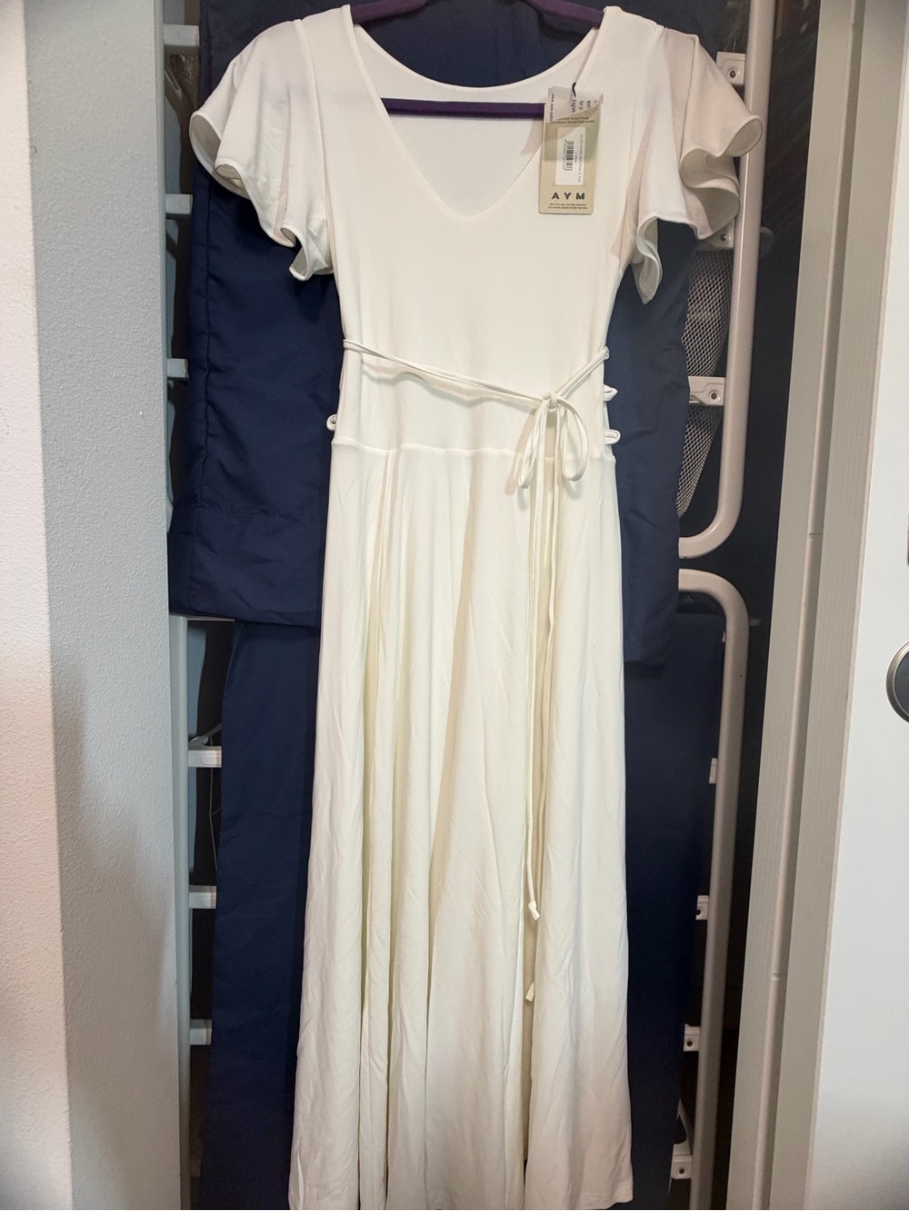 AYM Ivory Midi Dress with Flutter Sleeves